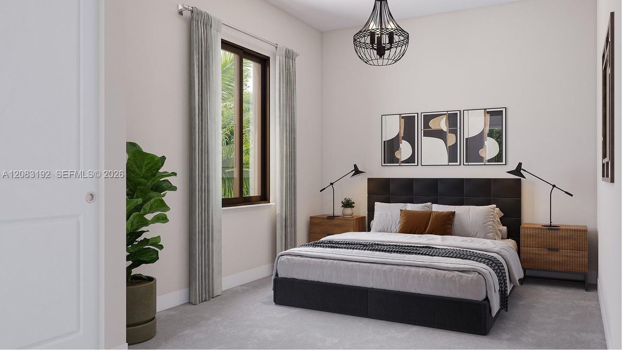 Located in a corner on the first floor, this bedroom suite offers privacy and personal space for relaxation. It includes a practical closet and an adjoining bathroom.