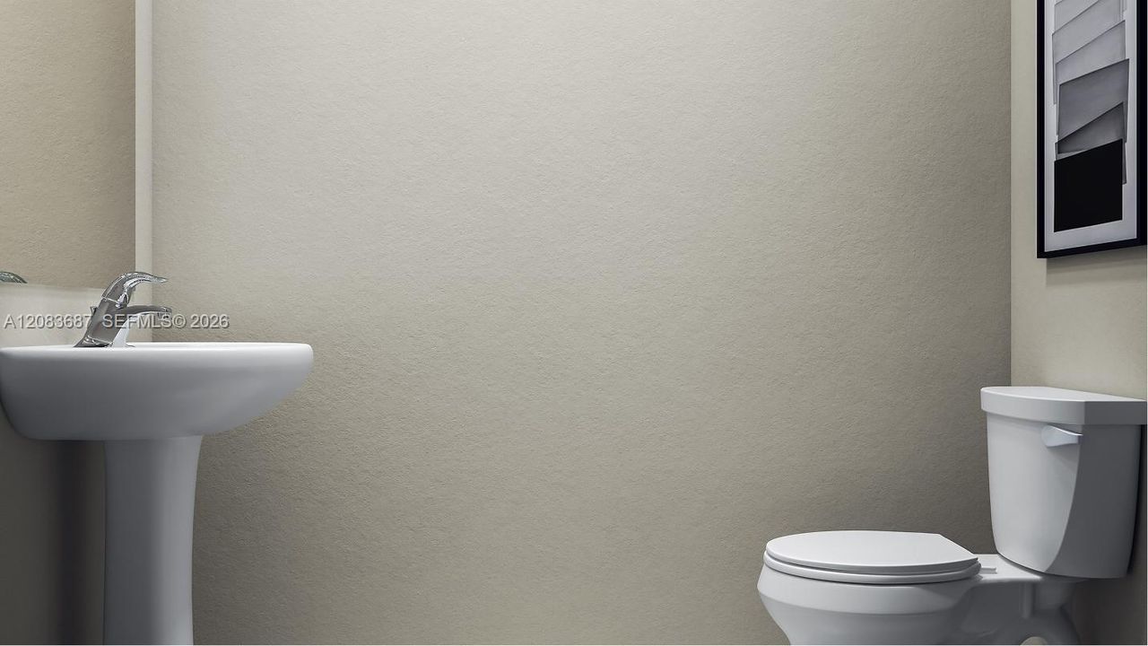 Located off the foyer is a powder room to provide easy access to residents and guests venturing throughout the first floor.