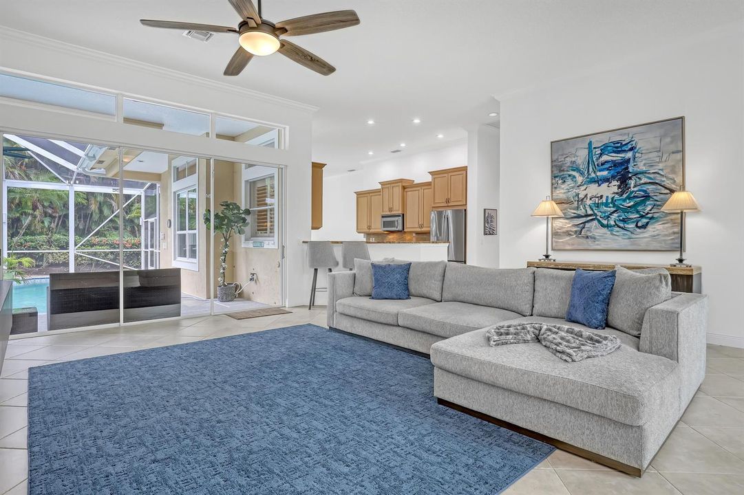 Living Room, Kitchen & Pool Area