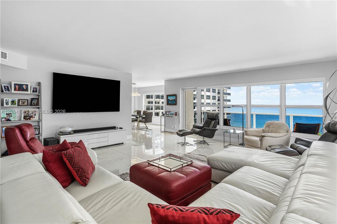 Very Large Living Room with Electric Solar Shades