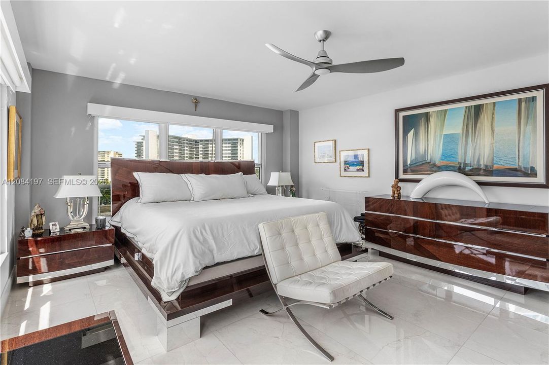 Oversized Primary Bedroom with Electric Blackout Shades and Solar Shades