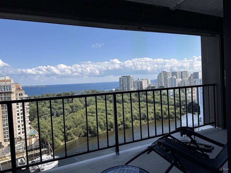 Looking East on balcony with shutter removed virtually.