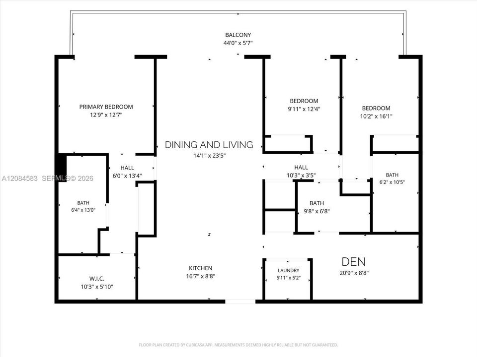 Residence H floor plan: 3BR + den, 3BA | 1,652 SF interior + 259 SF balcony