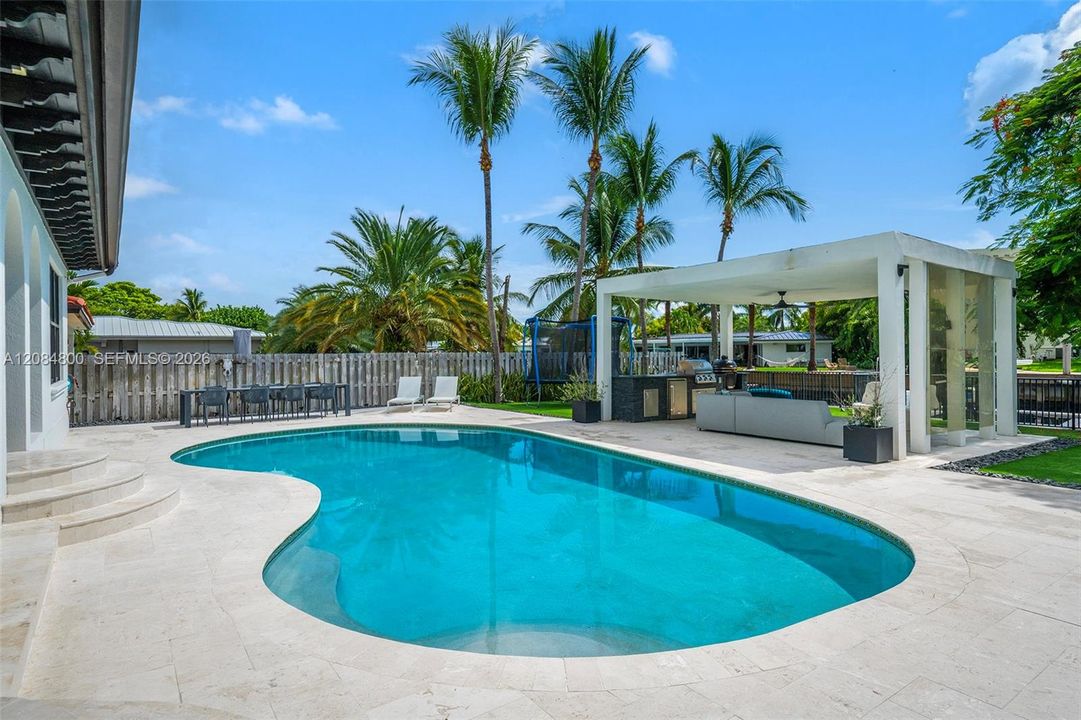 A heated and cooled saltwater pool