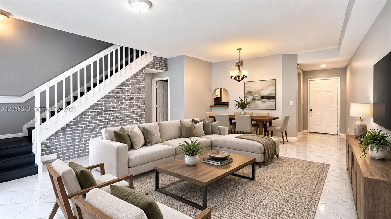Living room virtually staged