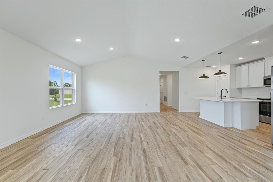 Kitchen, Great Room & Dining Area