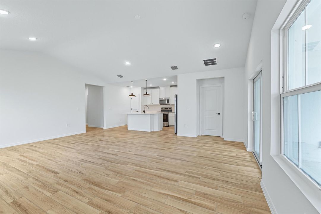 Kitchen, Great Room & Dining Area