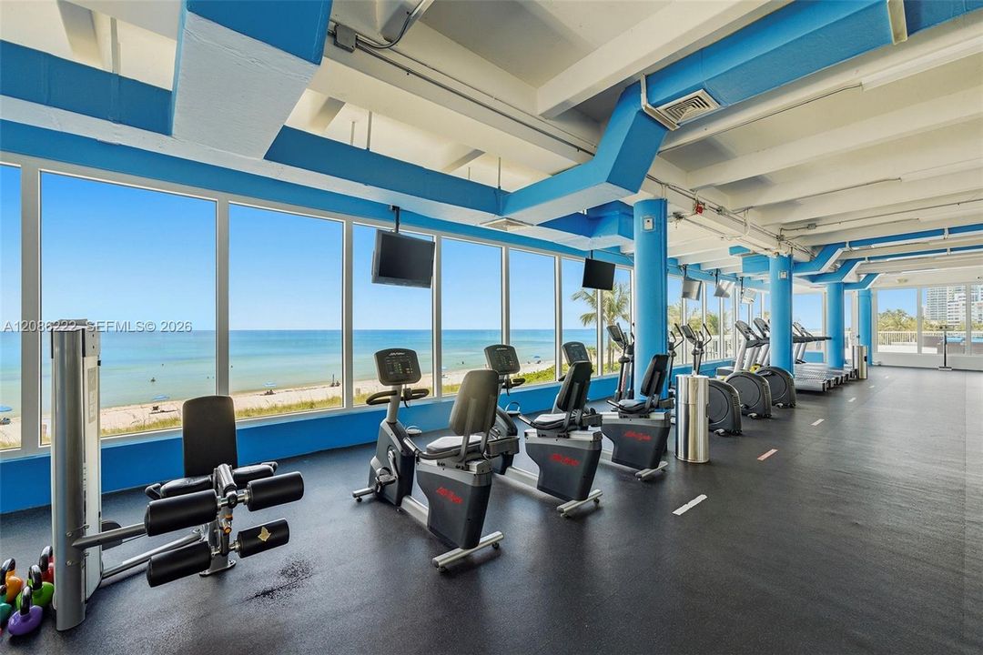 Gym view of beach and boardwalk