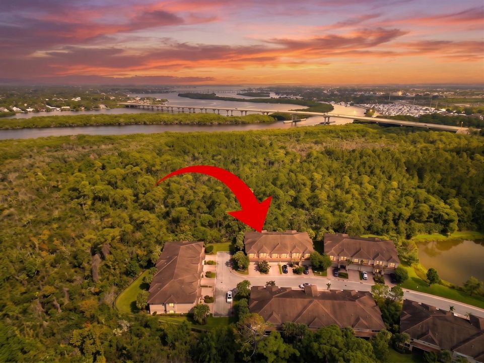 Dusk Aerial with red curved arrow dusk A