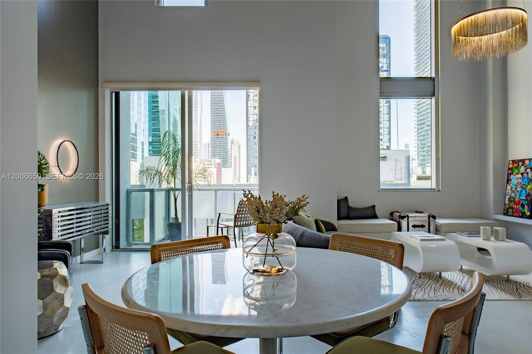 Marble dining table and designer chairs.