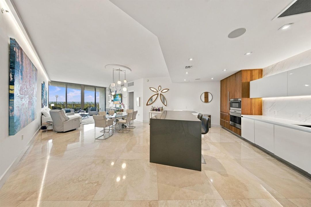 Kitchen, living, dining room