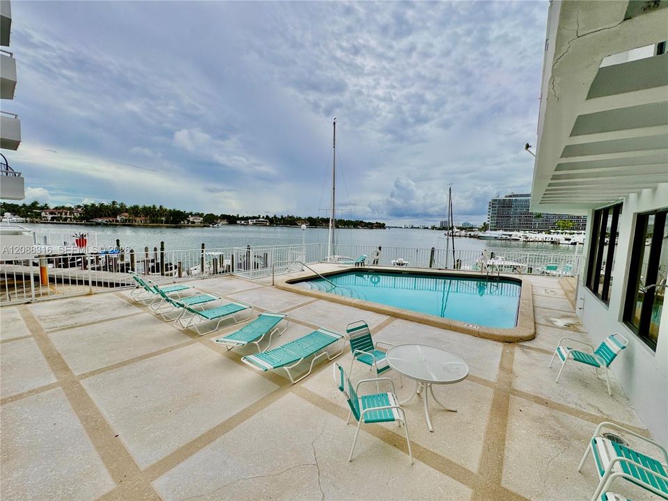 Pool deck on the water.