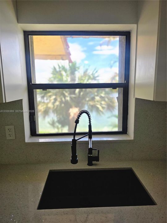 Kitchen window with a view of the lake