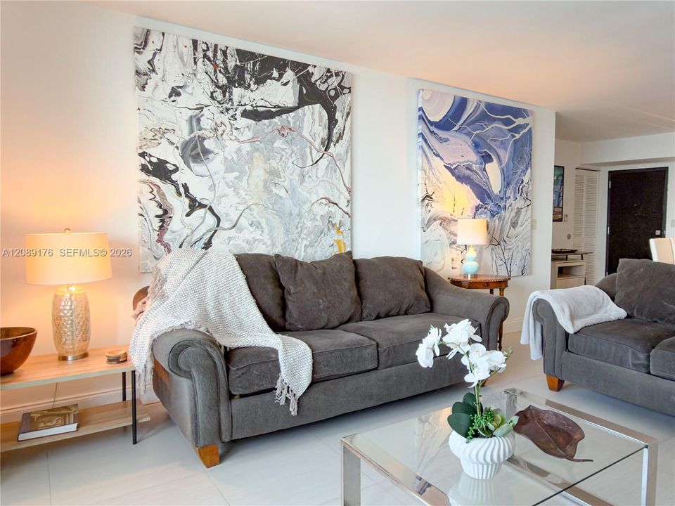 Comfortable main living area featuring views of the bay and open layout