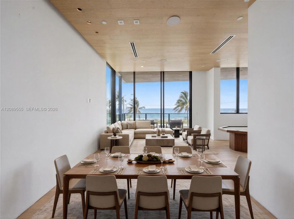Rendering, virtually staged. Dining and living, second floor.