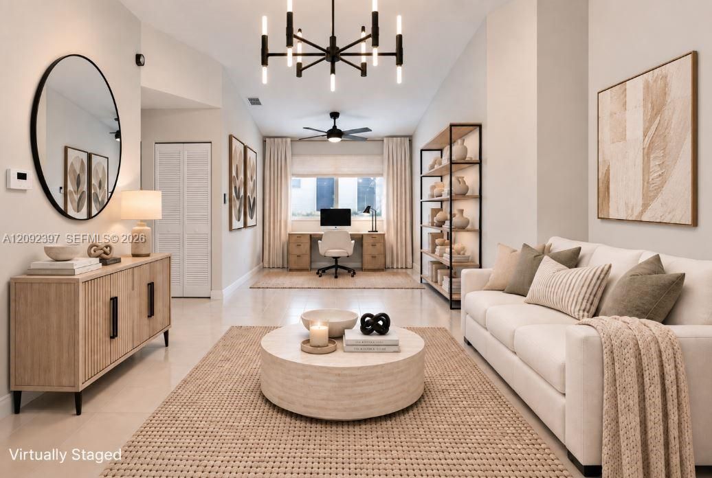 Virtually Staged Living with Home Office