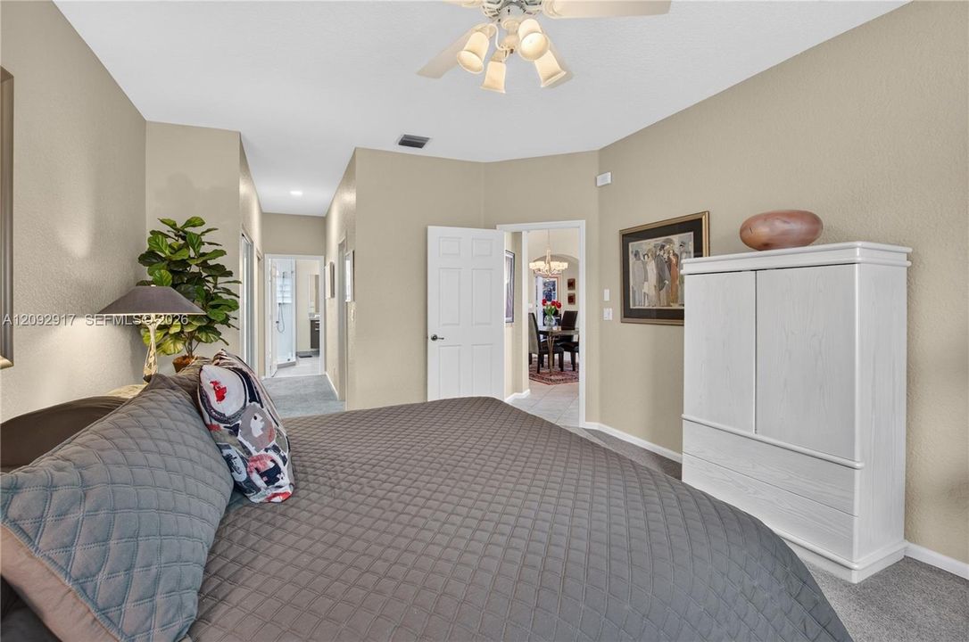 Large Primary Bedroom with two regular closets and a oversized walk-in closet.