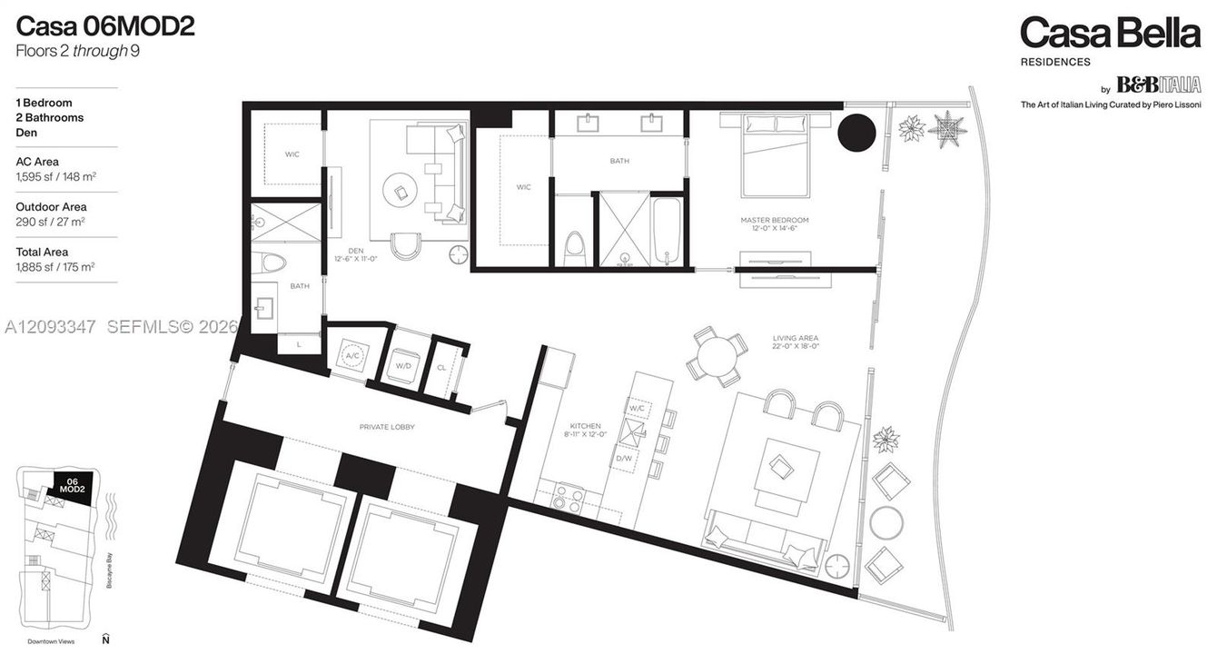 Great room spanning 22 feet across the largest one bedroom plan at Casa Bella