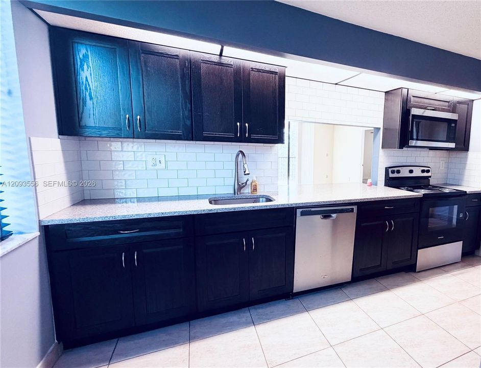 Spacious kitchen with seating area
