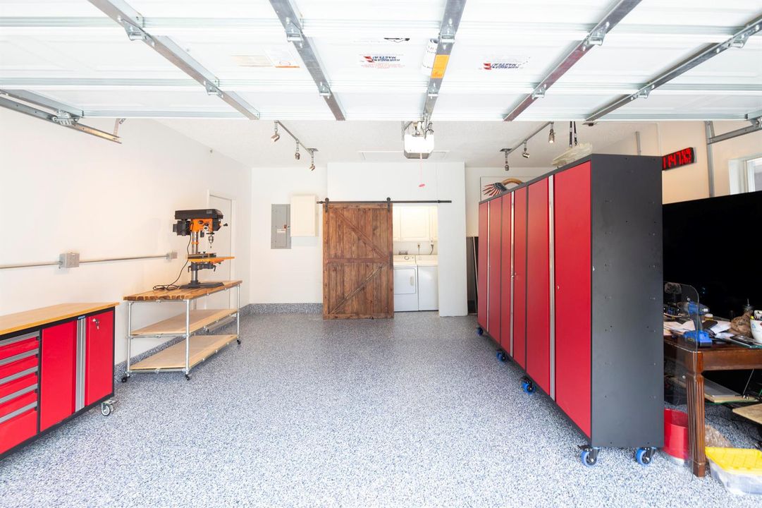 Garage Interior Red Cabinets