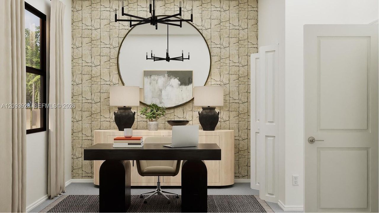 This bedroom offers a flexible location on the first floor, making it perfectly suited for a studio, guest suite or home office, as shown here.