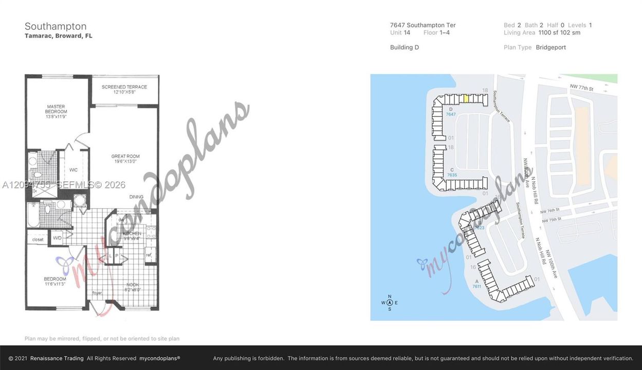 For Sale: $179,500 (2 beds, 2 baths, 1101 Square Feet)