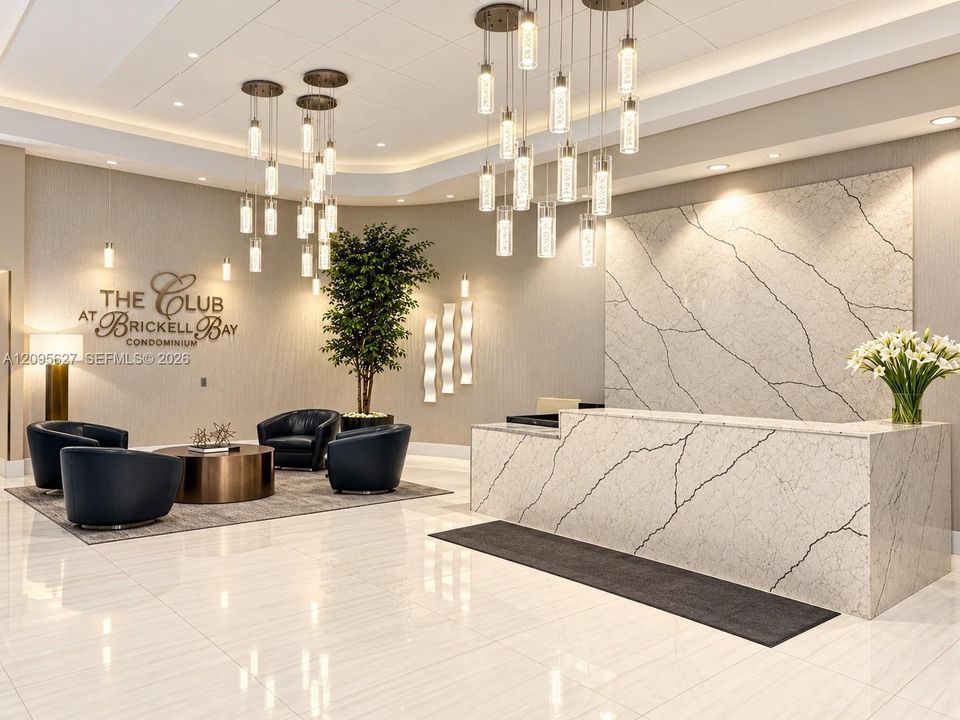 Elegant and modern building lobby with reception desk