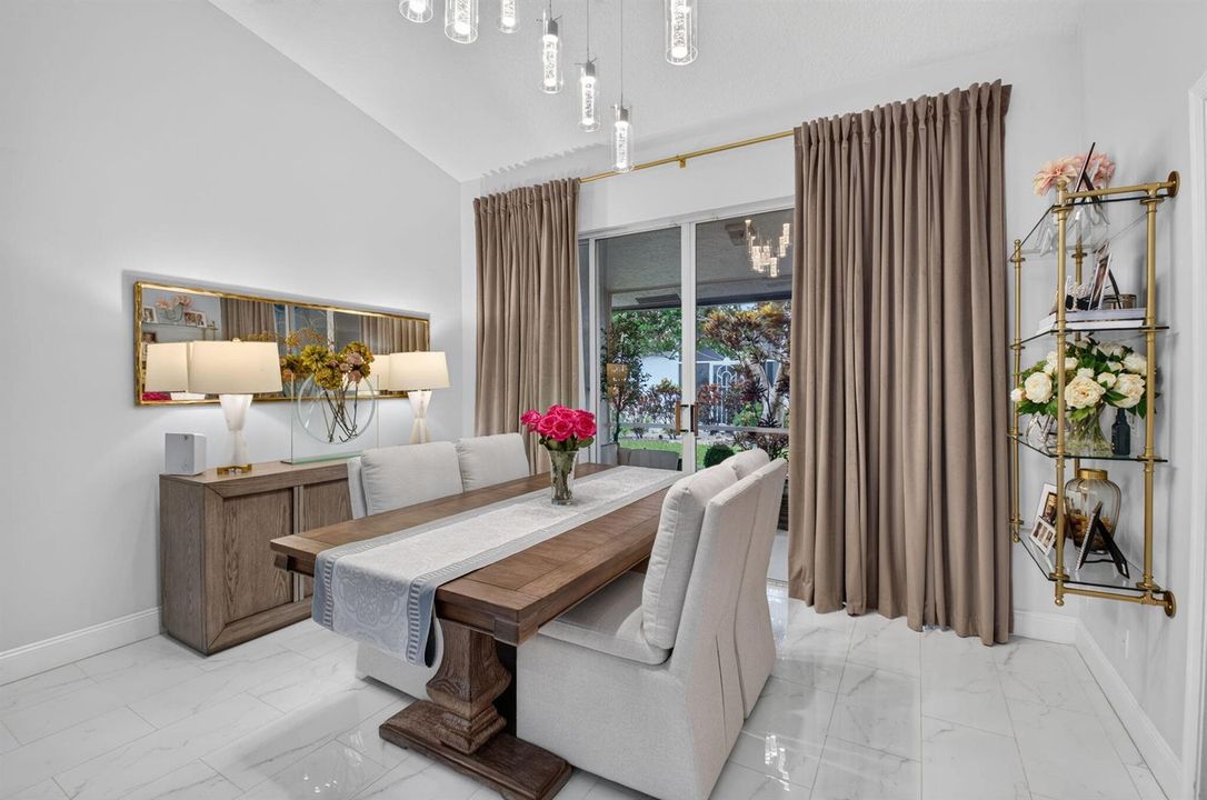 ELEGANT DINING ROOM WITH GARDEN VIEWS