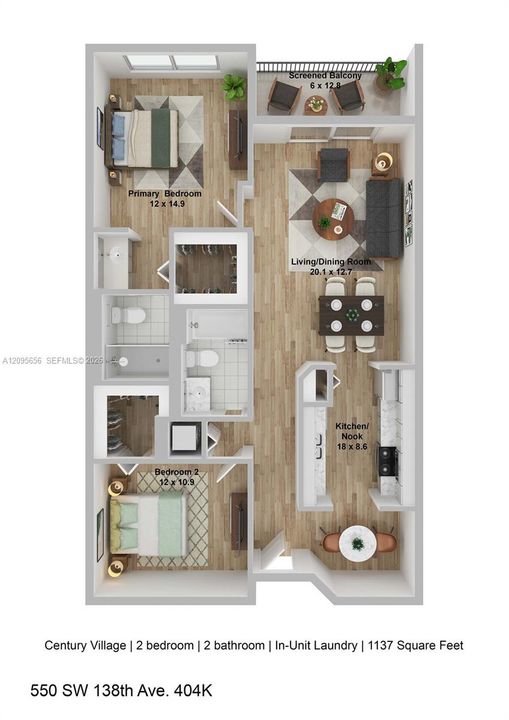 В аренду: $2,300 (2 спален, 2 ванн, 1137 Квадратных фут)