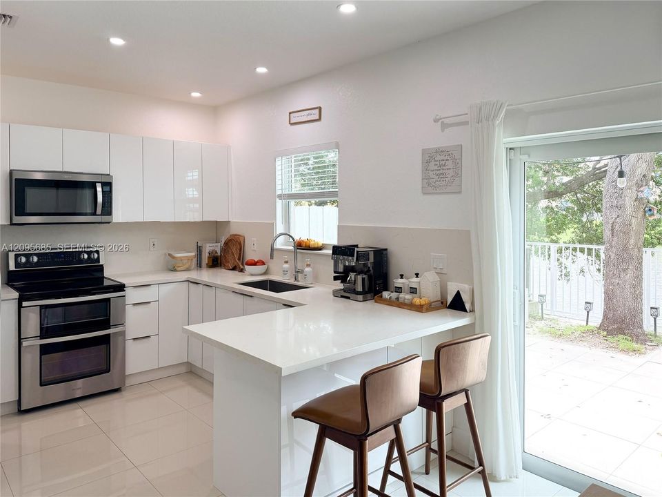Kitchen area with lake views.