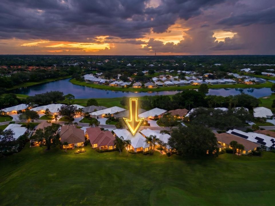 Aerial back of home_gold arrow-dusk sky