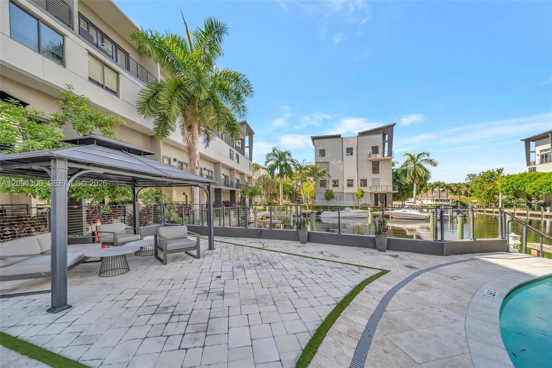 Covered patio area at community pool