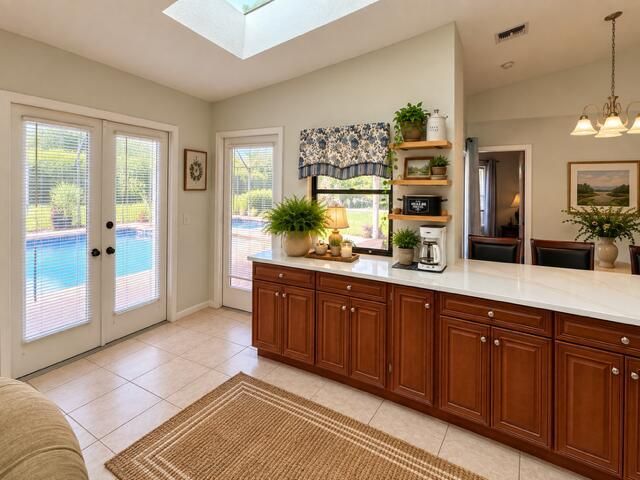 Kitchen view of pool