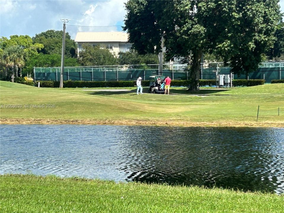 Waterfront property featuring manicured grass grounds and mature trees