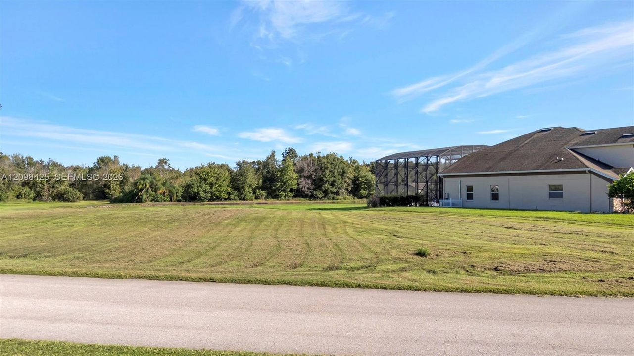 Open lot featuring expansive green space and mature tree line perimeter
