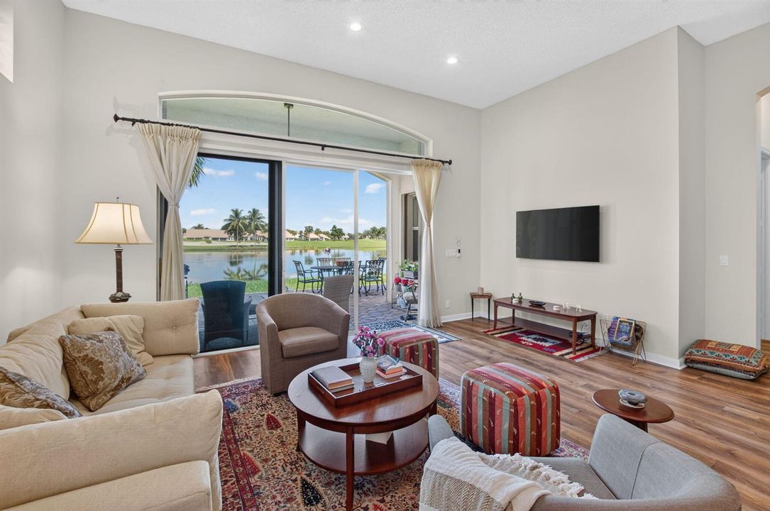 living room overlooking lake