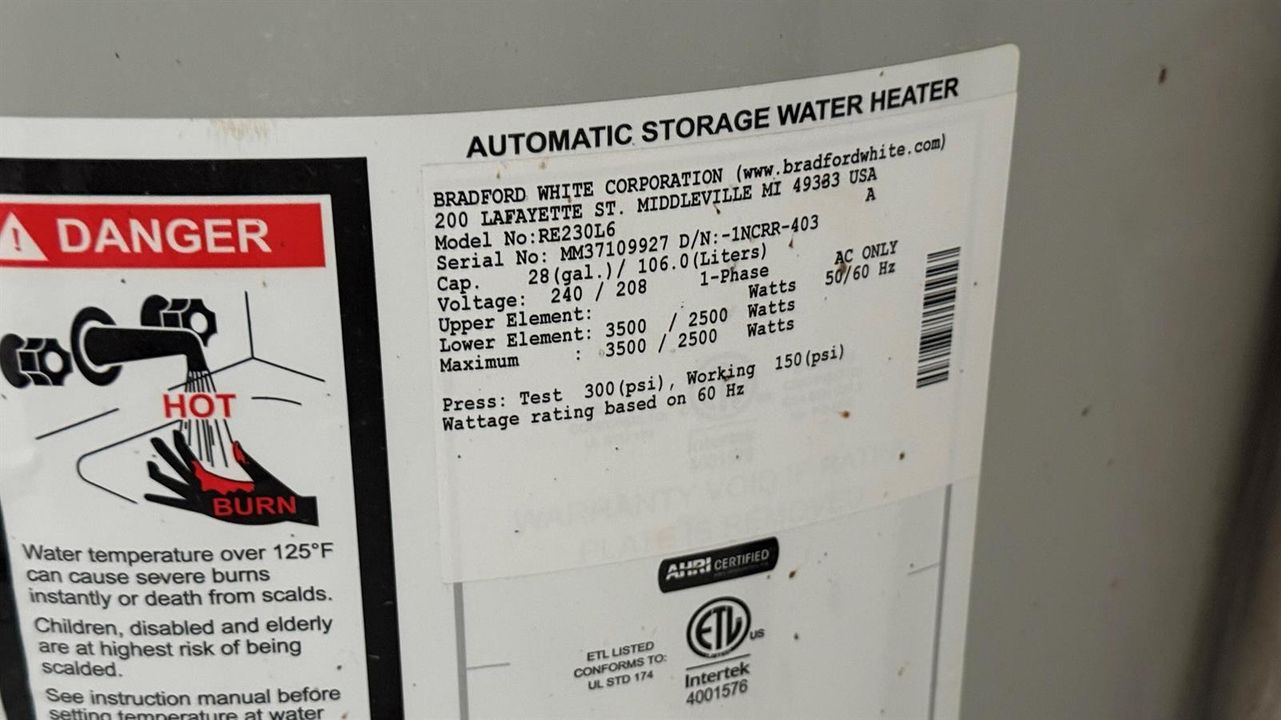 Hot Water Heater Label