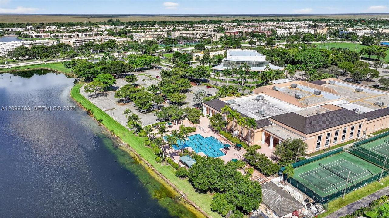 Kings Point Clubhouse, The Palace Theater, Tennis/Pickle Ball Courts, and Pool Area