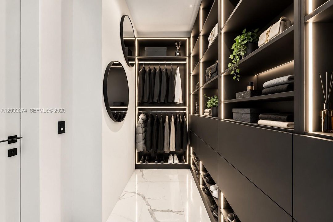 Custom illuminated walk-in closet