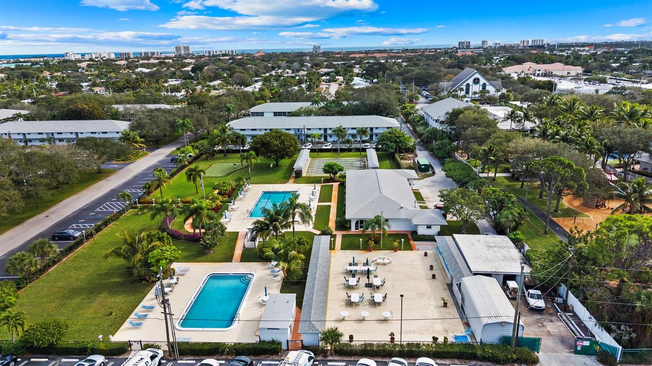 Airial View of Pool and amenities