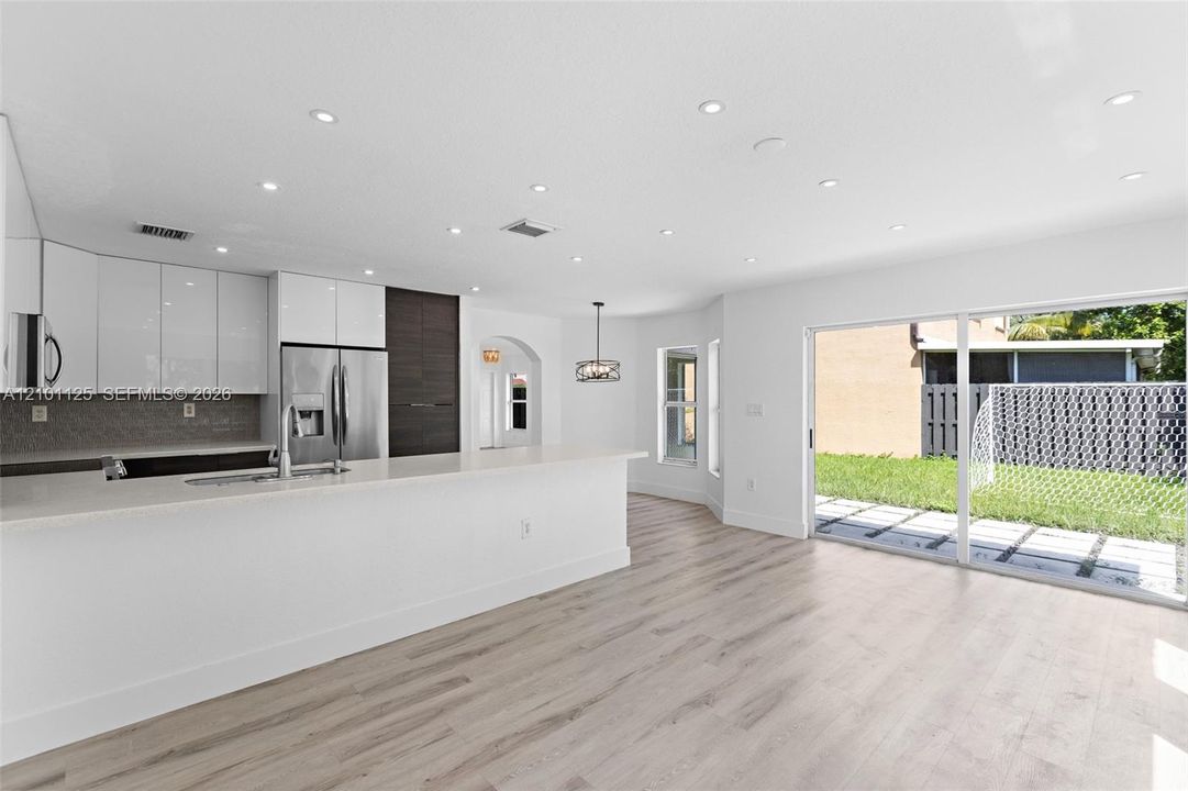 kitchen and family room