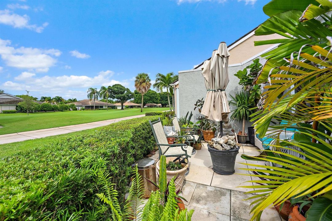 Open patio with golf course views