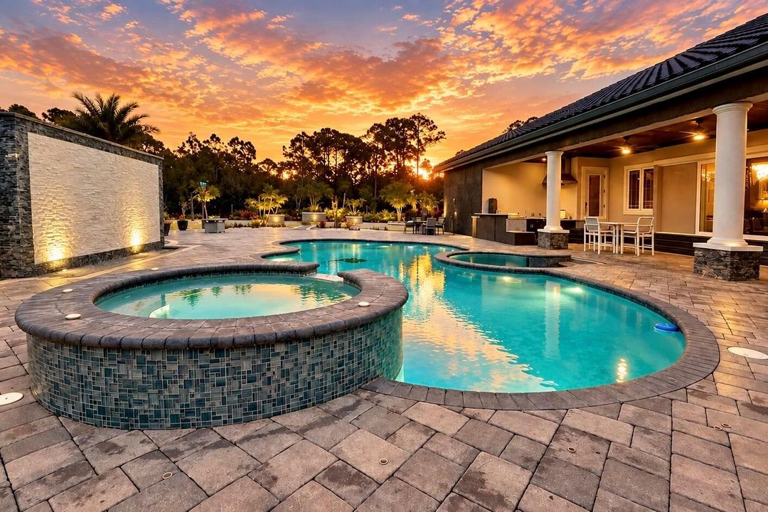 spa and pool sunset