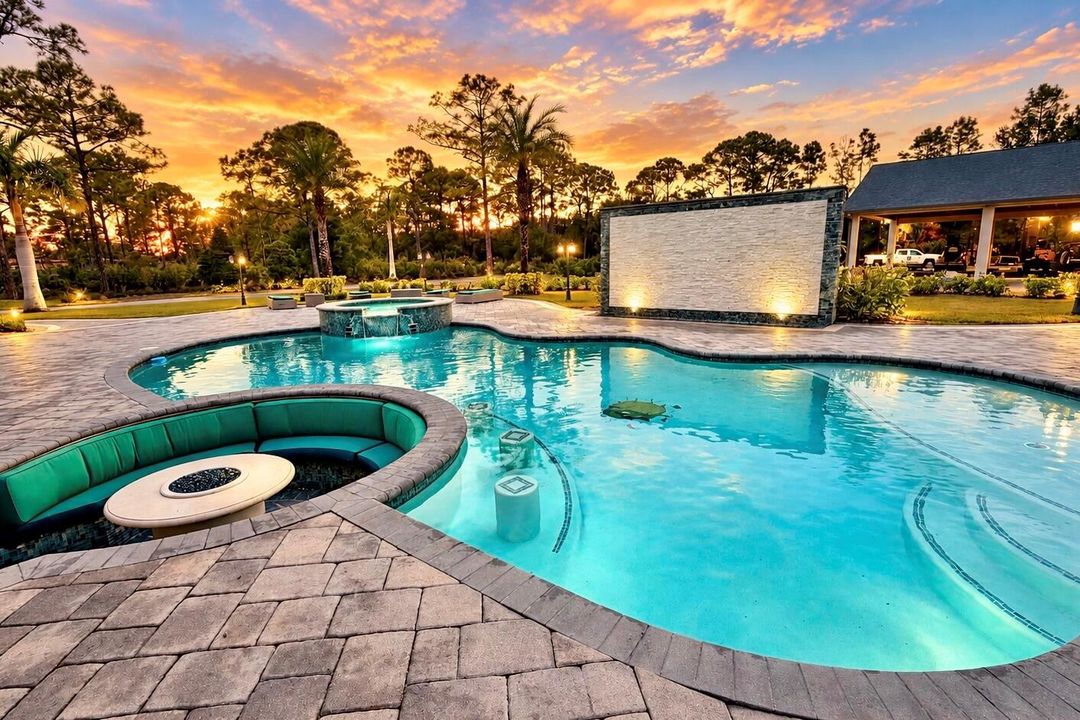 pool and lounge sunset