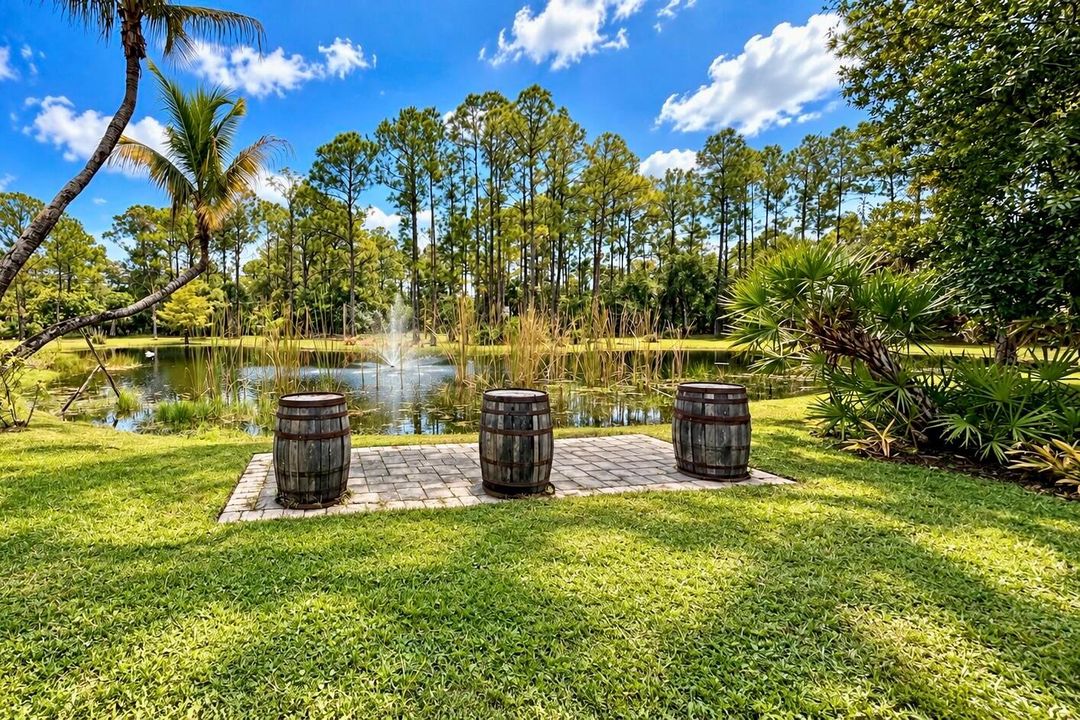 lake with fountain