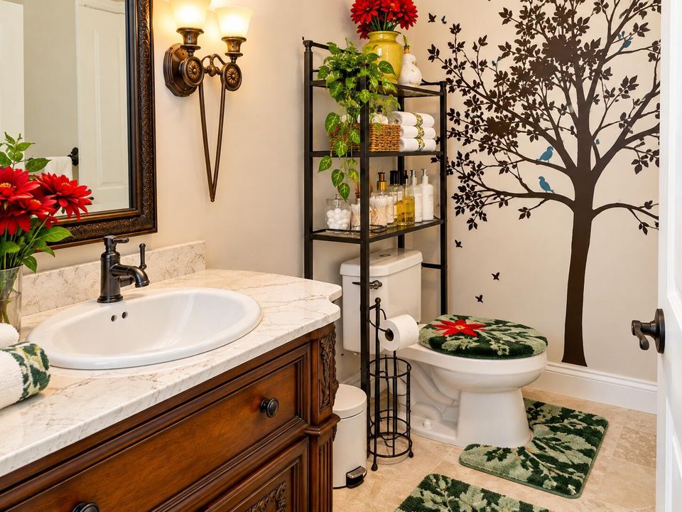 Warm Traditional Bathroom with Botanical