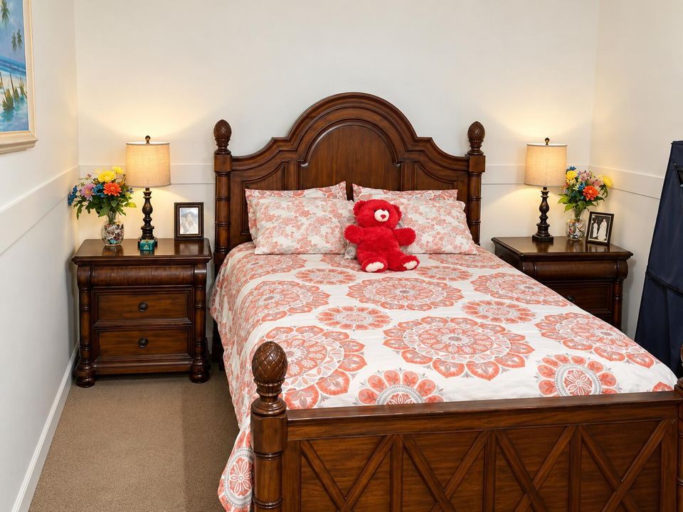 Warm Traditional Bedroom with Floral Bed