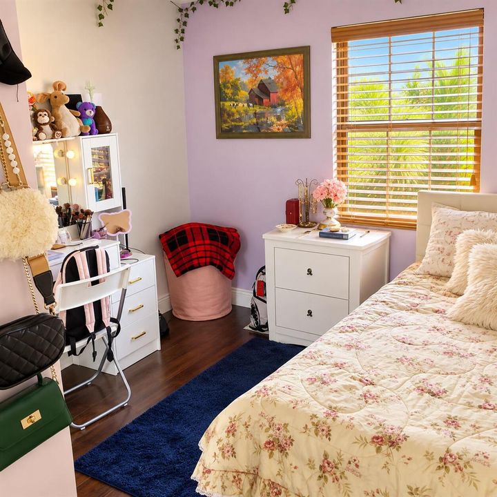 Lavender Bedroom with Floral Charm