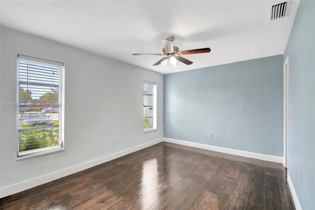 Bedroom with blue walls