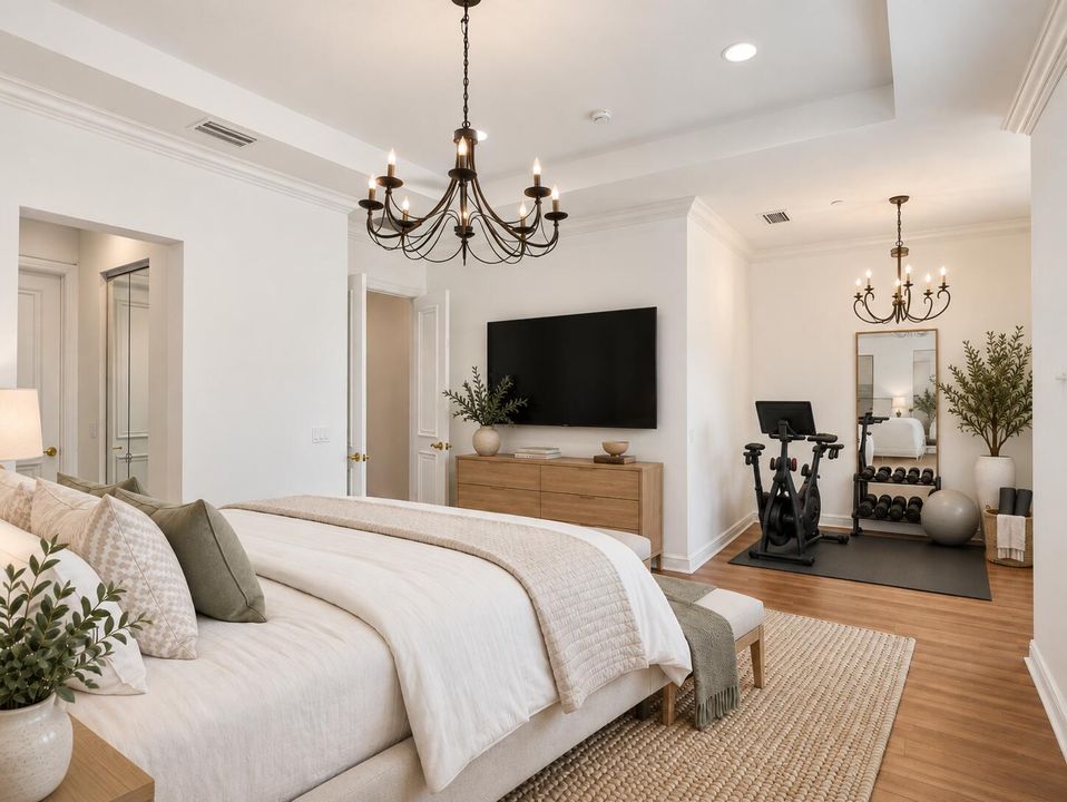 Serene Bedroom with Home Gym Nook